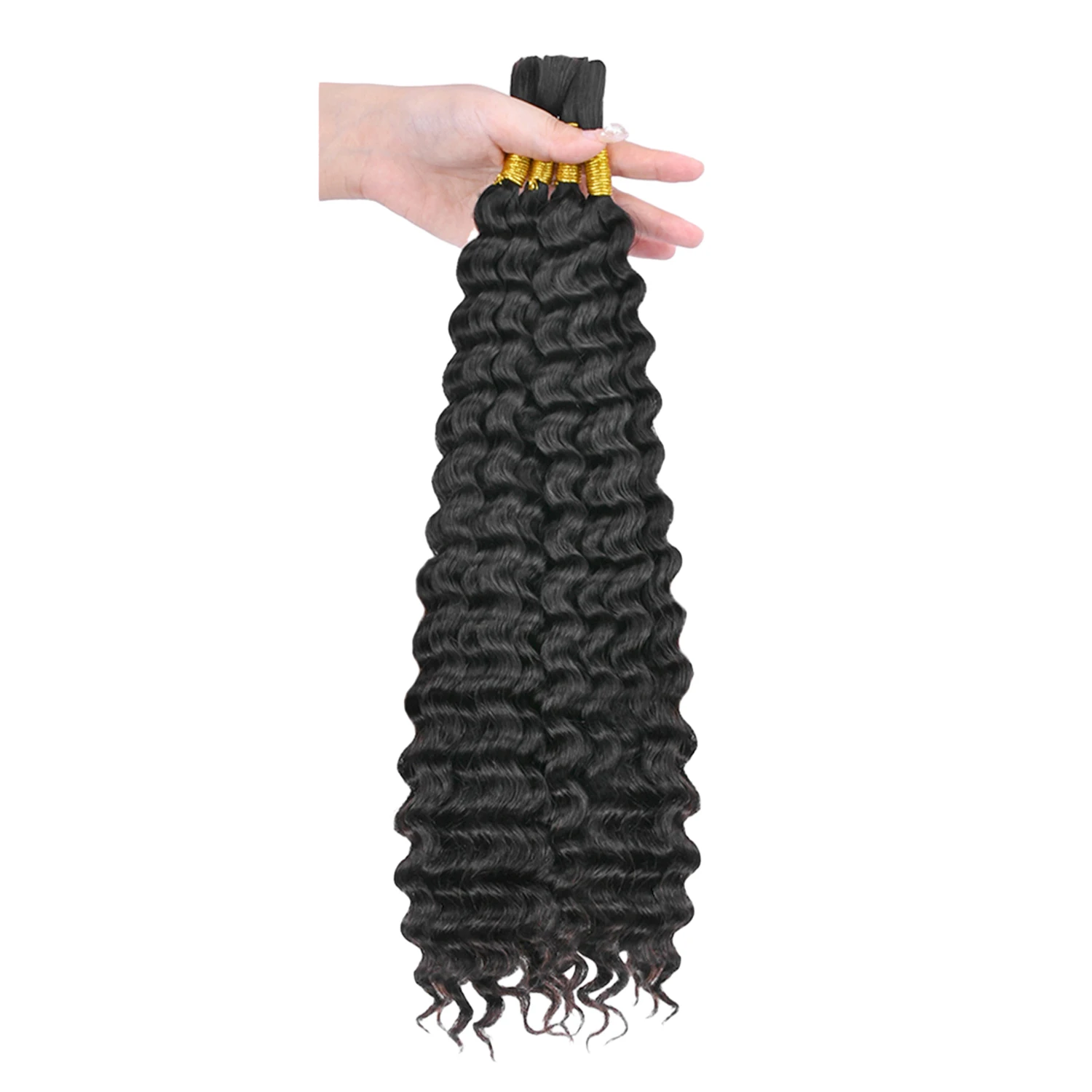 Bulk Deep Wave Boho Trança de cabelo humano, molhado e ondulado, sem trama, Micro tranças, 50g