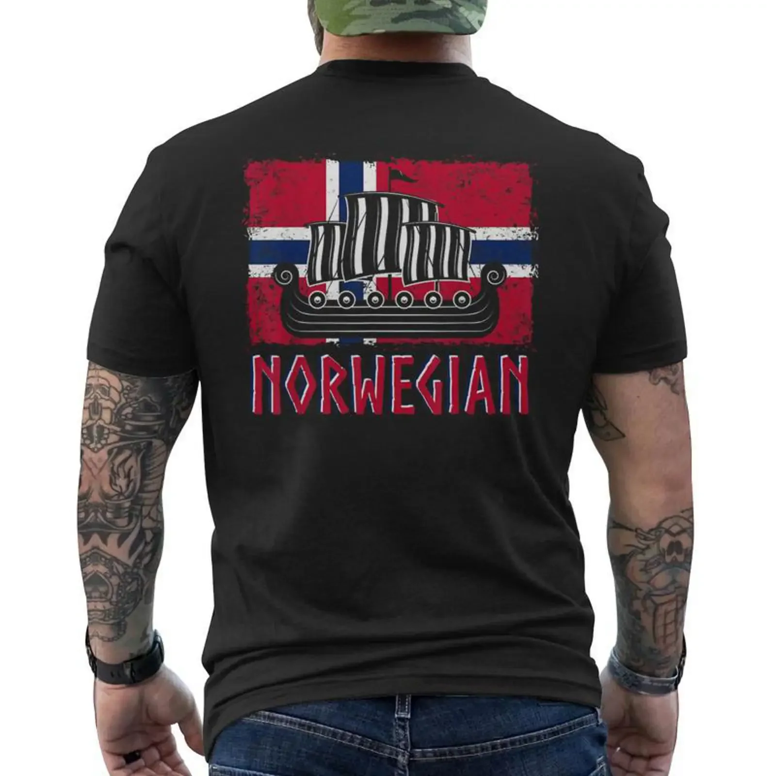 Norway Norwegian Akaiking Funny Norge Nordic Canadian Back Print T shirt syz vintage Washed Soft Slightly Breathable graphic