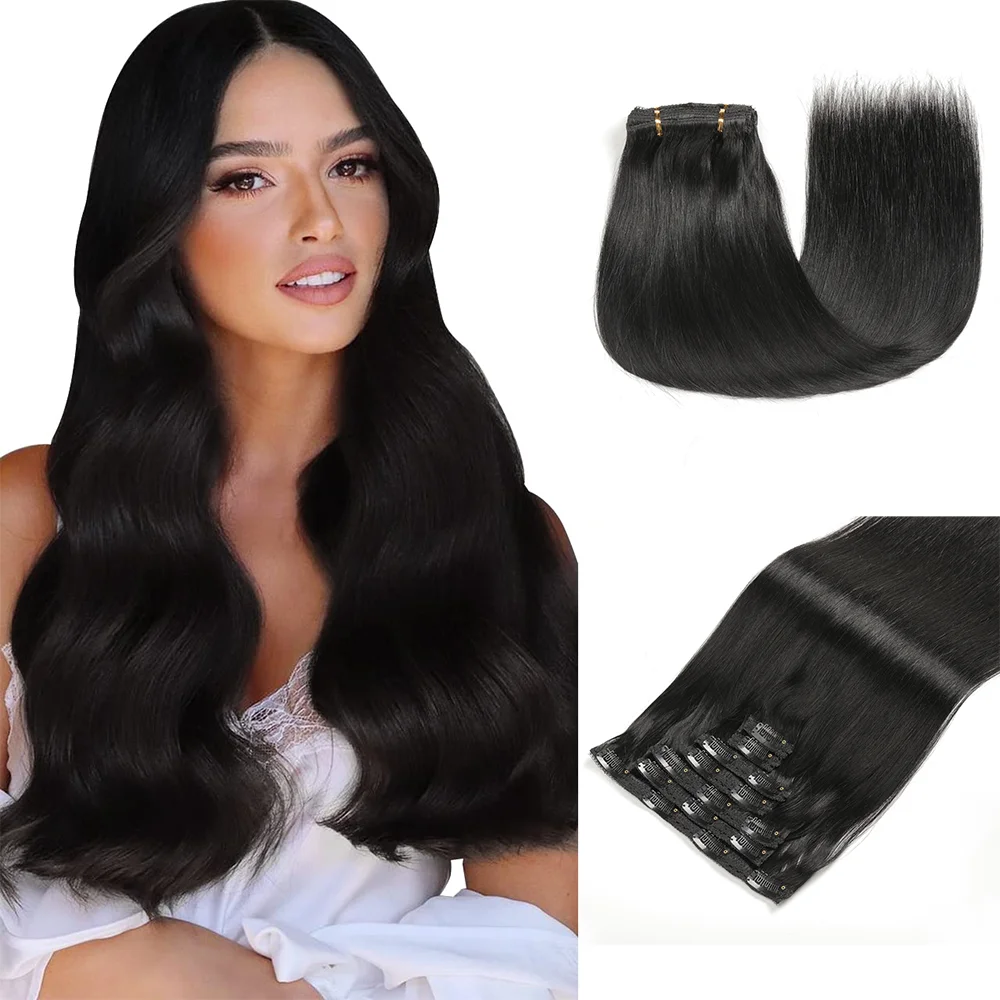 

ShowCoco Clip In Hair Extensions Human Hair Clip 7pcs/set 80g 120g 100% Remy Silky Straight Skin Weft Natural Clip-on Hair