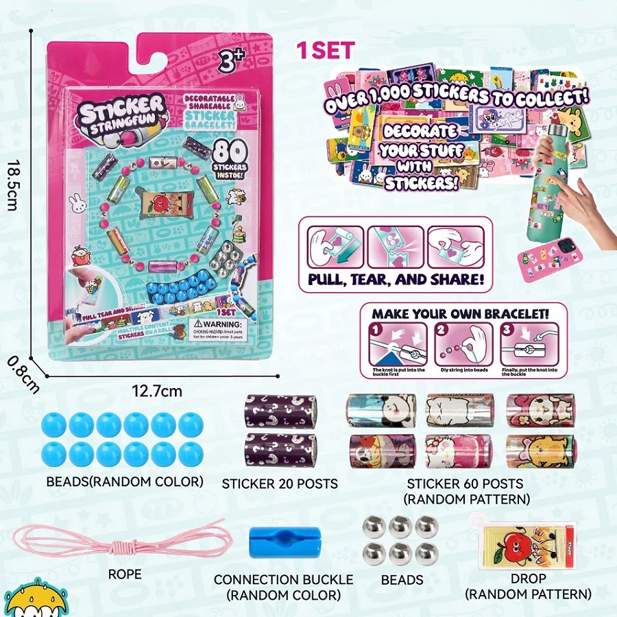 Creative Beads Sticki Rolls DIY Bracelet Beads Surprise Stickers Roll Handmade Sticker Creative Jewelry Toys Funny Stationery