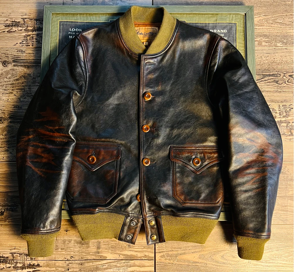 CDH918 Asian Size Super Quality Genuine Japan Horse Leather Horsehide Stylish Rider A2 Jacket