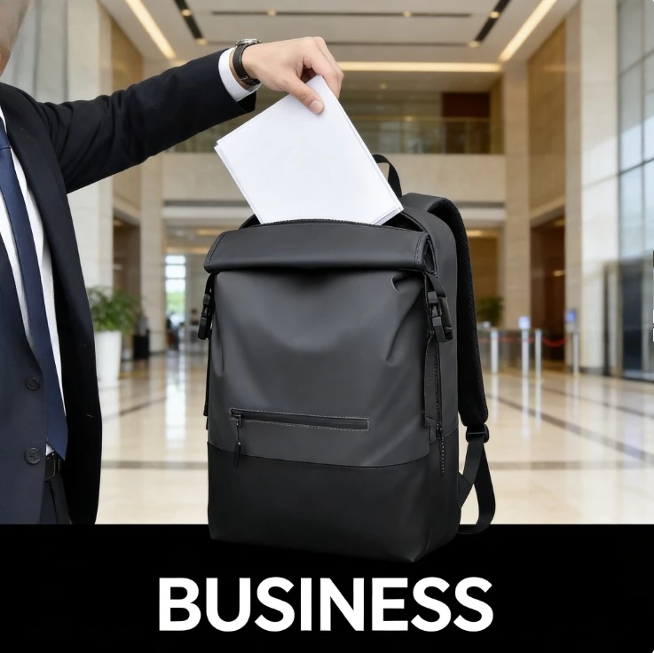 

Mens High Grade Business Backpack Large Capacity Roll Top Laptop Bag Fashion Commute Travel School Bag For Work