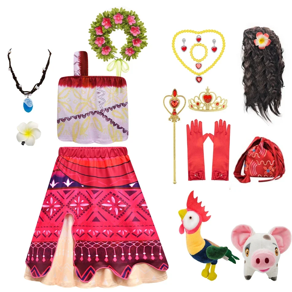 Moana Dress for Girls Princess Costume Summer Party Kids Vintage Adventure Clothing Set Moana Dress Up