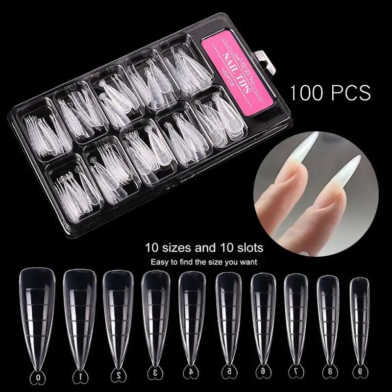 24/48/60/100 PCS Sculpted Nail Tips Press On Long Fake Finger Polish Gel Extension Tips Quick Building Mold False Tips  Tools