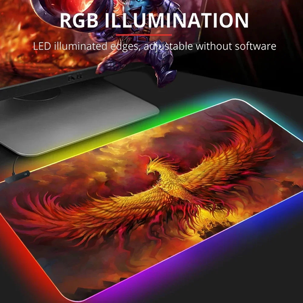 Fire Phoenix Mouse Pad Art Table Mats Office Carpet Desk Pad Mouse Mat Black Big RGB Mousepad Rubber Mat for Computer Table