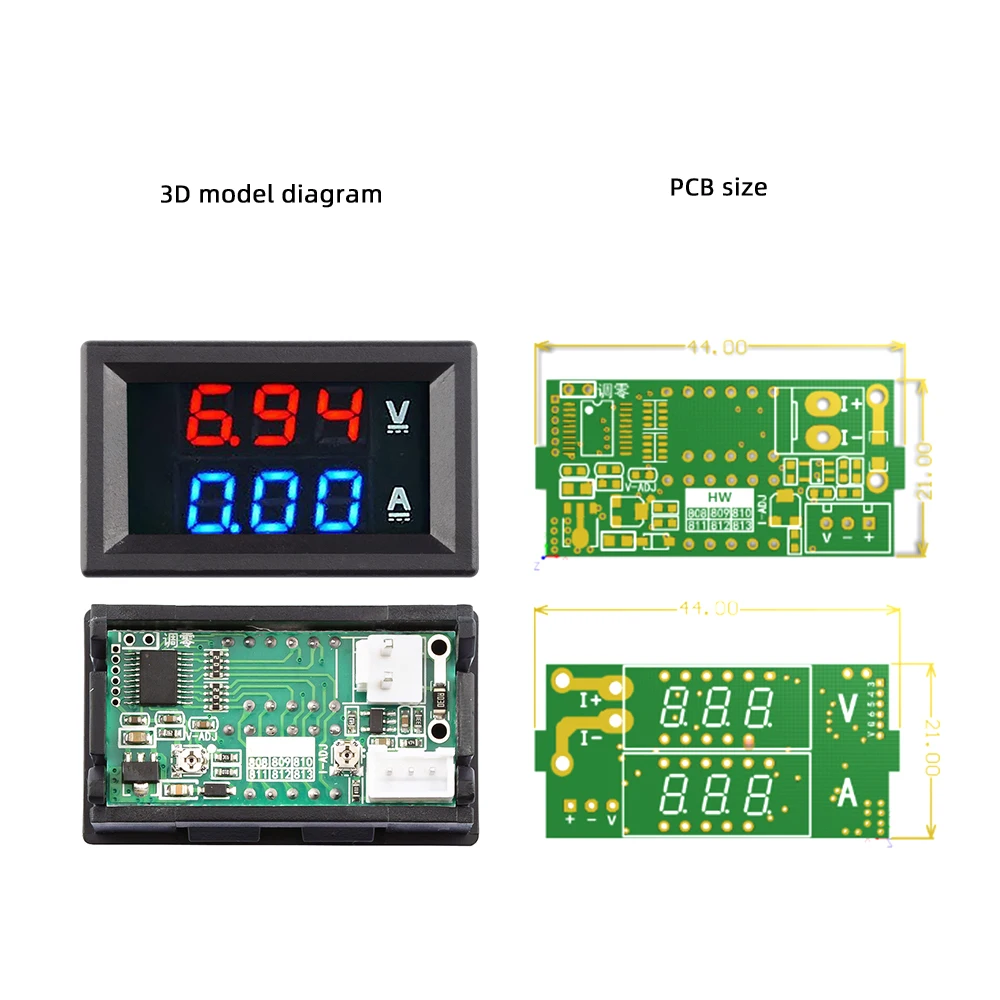 DC 100V 10A Voltmeter Ammeter Blue + Red Led Amp Dual Digital Volt Meter Gauge Adjustable Voltage and Current Meter Head ToolSet