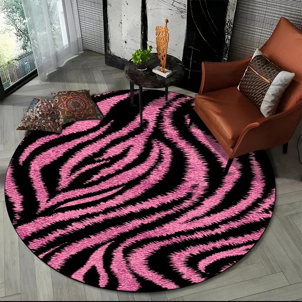 Pink Zebra Stripe Print Round Rug Animal Skin Patterns Circle Carpet Home Living Room Bedroom Dorm Decor Floor Mat Chair Mat