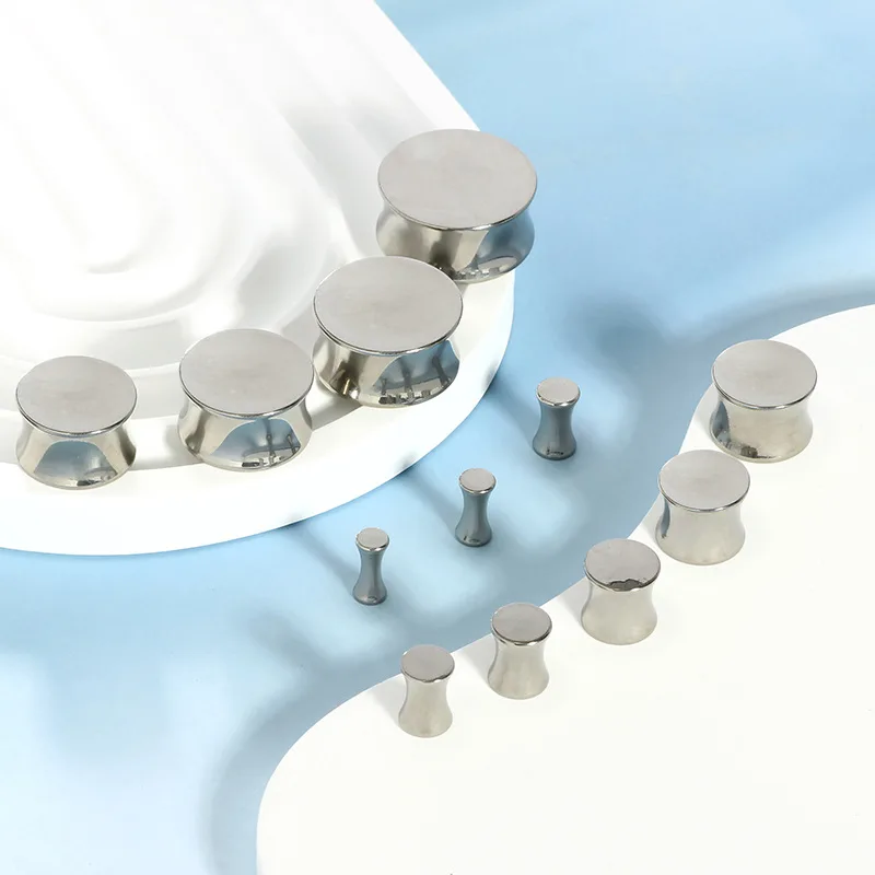 Solid G23 Titanium Double Flare Ear Plugs Silver Color Ear Gauges Ear Stretching Piercing Expander 2.5-20MM