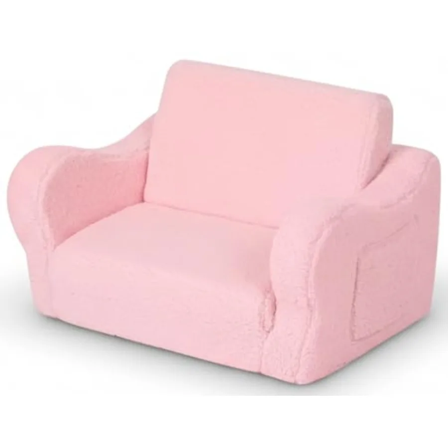 

Comfy Toddler Chair, 2-in-1 Toddler Couch Fold Out, Convertible Sherpa Sofa to Lounger for Boys and Girls