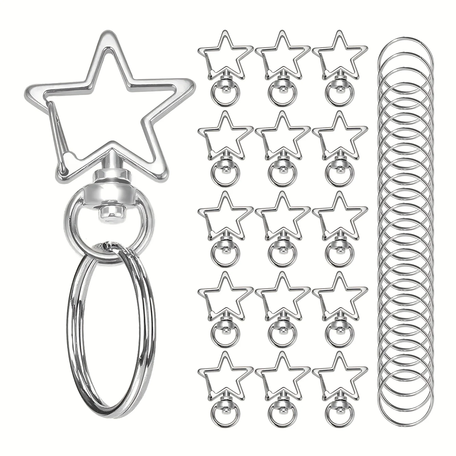 60pcs Metal Swivel Star-Shaped Lobster Claw Clasps and Split Key Rings Set for Bag Charms, Keychains, Craft DIY Accessories