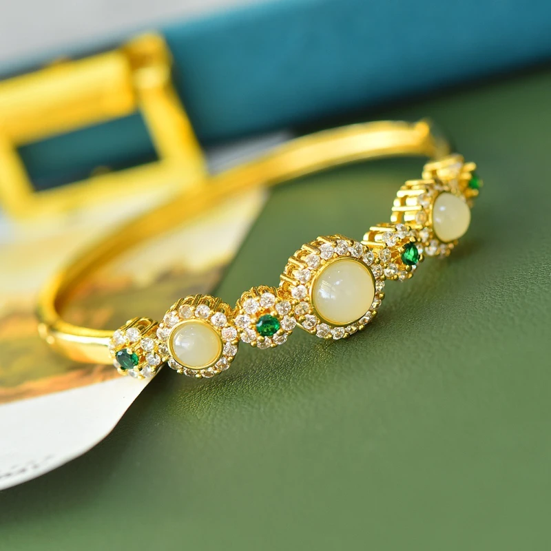 Antigo incrustado natural hetian jade branco jade magnólia pulseira antiga phoenix hanfu pulseira acessórios modelos femininos