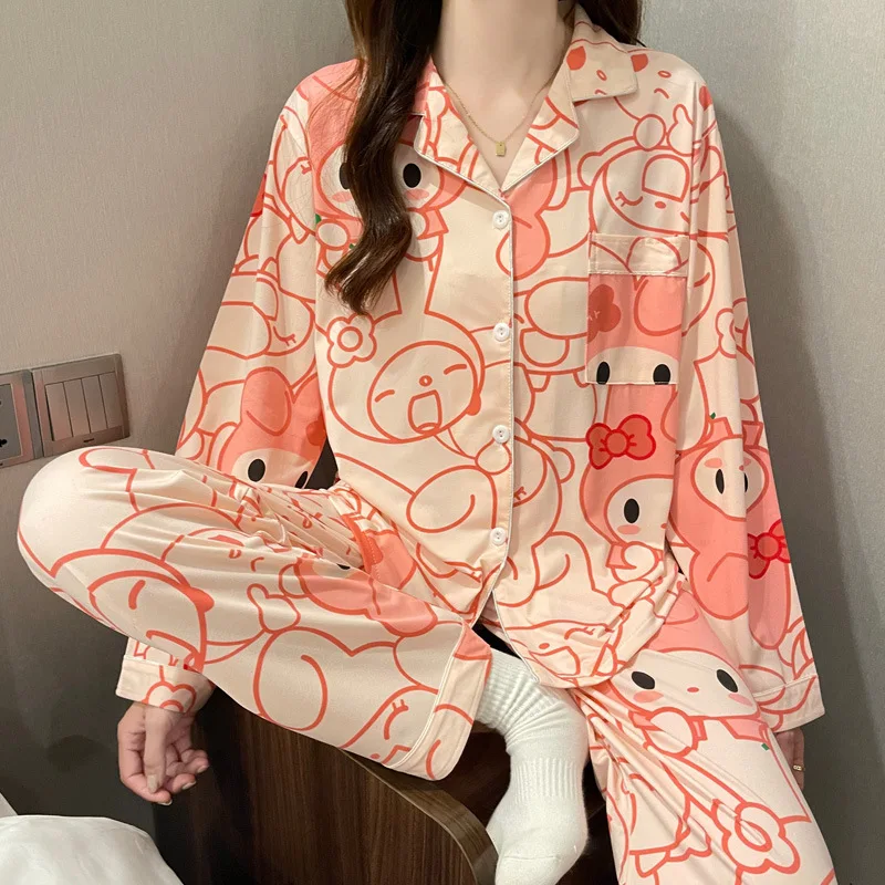 

Cartoon Lapel Pajamas For Women In Spring And Autumn New Long Sleeved Outerwear For Home Wear Spring And Autumn Women's Set