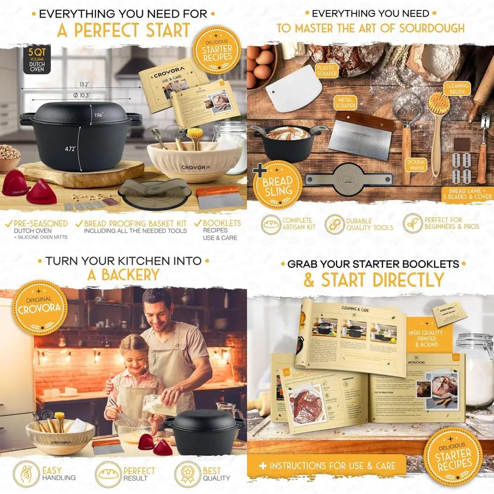 

Skillet-Lid Dutch Oven for Sourdough Baking with Banneton and 5QT Cast Iron Bread Pan