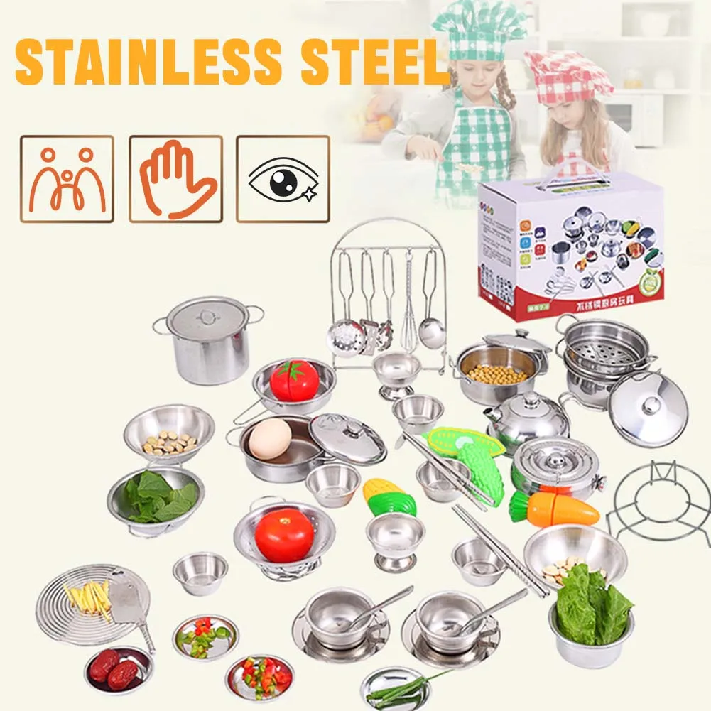 16pcs Stainless Steel Play Cooking Toy Kids Kitchenware Roleplay Toddler Playhouse Game for Children