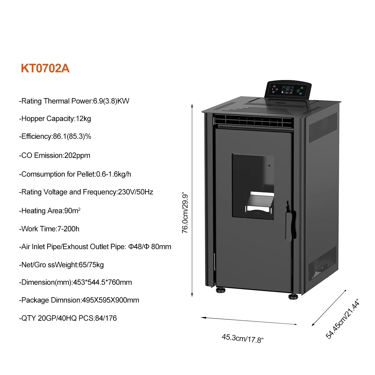 WIFI Remote Control Modern Smokeless Pellet Stoves Pellet Fireplace Heater for Small House Villa