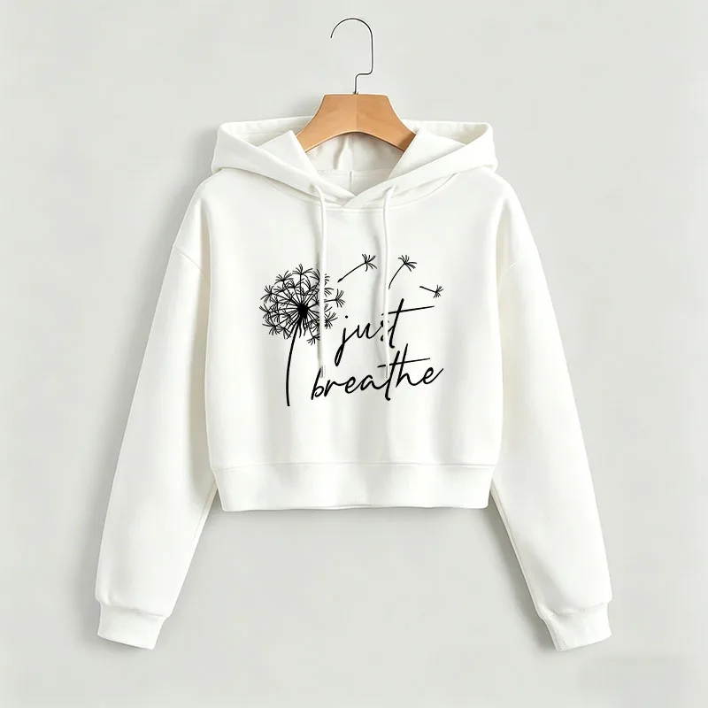 

Vintage Just Breathe Dandelion Print Fashion Cropped Sweatshirt Crop Top Hoodie Y2k Sweatshirts Gothic Casual Style Clothes