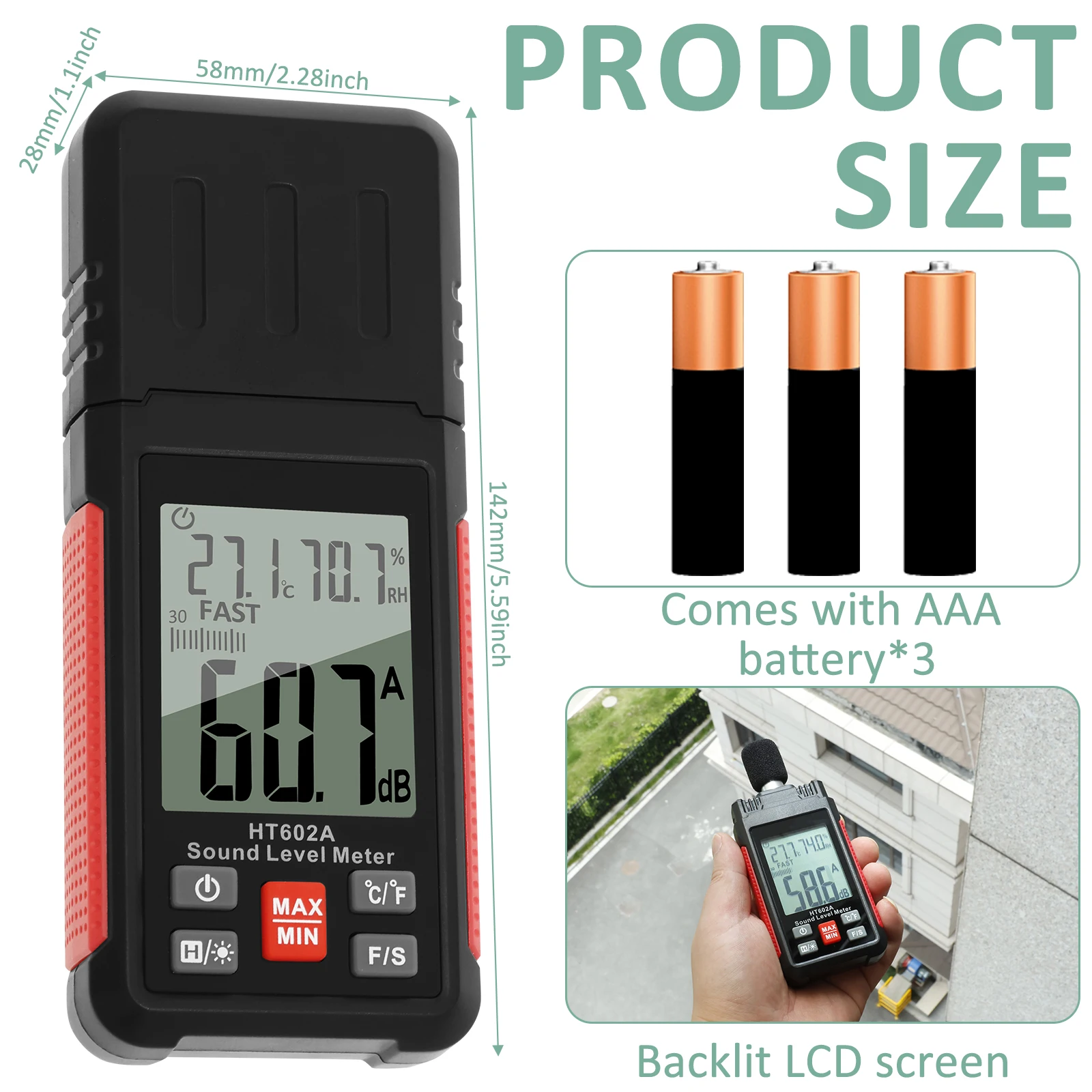 Sound Level Meter with LCD Backlit Digital Handheld Meter Noise Audio Level Meter Digital Decibel Meter Mini Sound Level Reader