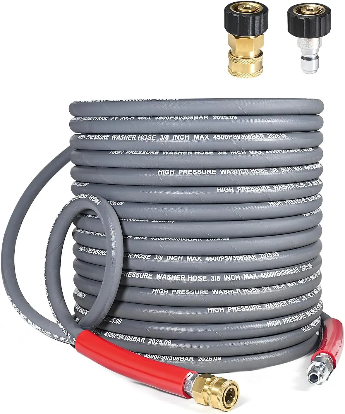 

Шланг для мойки высокого давления 3/8 дюйма, 50 футов, 4500 фунтов на квадратный дюйм, немаркирующая резина для горячей/холодной воды с быстроразъемными фитингами M22