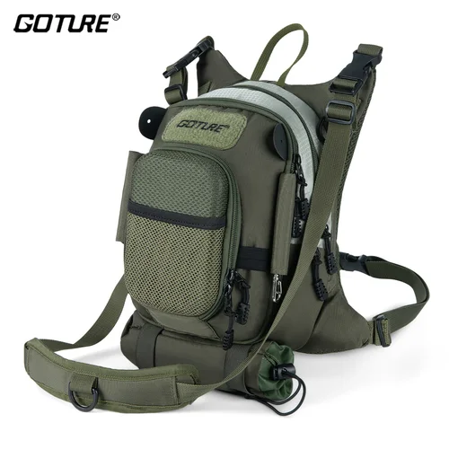 Goture Paquete de pecho de pesca con mosca, bolsa de almacenamiento de aparejos de paquete de pecho ligero, bolsa de pesca con mosca con correa de cintura acolchada ajustable