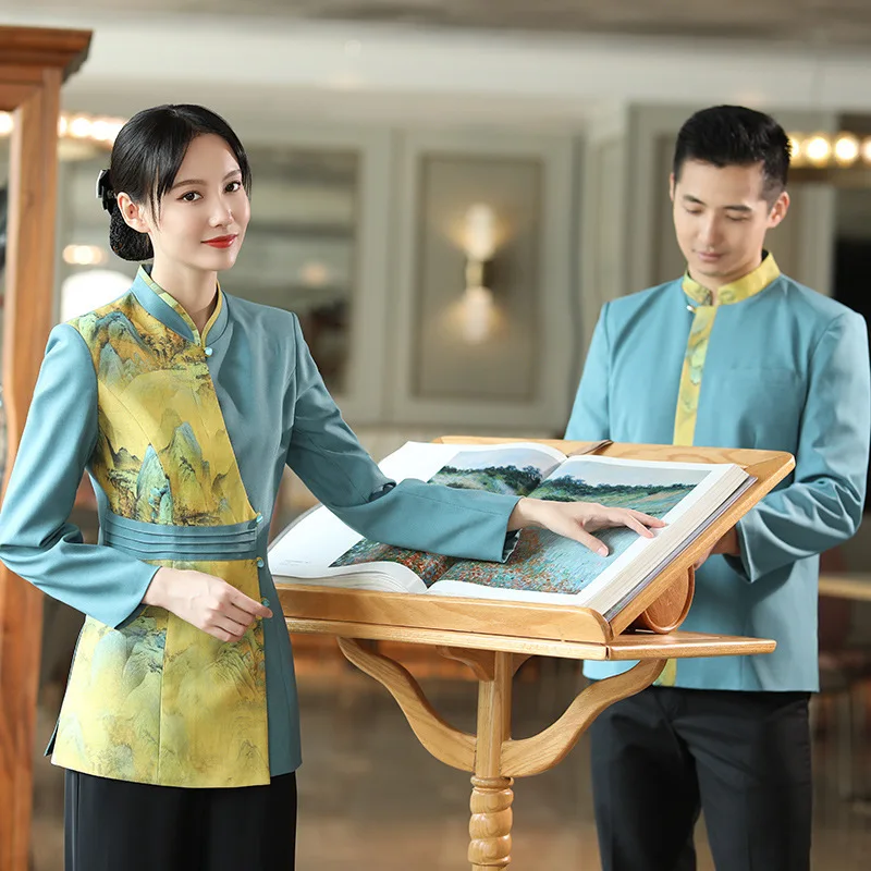 หม้อร้อนร้านอาหาร Waiter ชุดทํางาน TOP Catering Tea House โรงแรมร้านอาหารจัดส่งอาหารพนักงานฤดูใบไม้ร่วงฤดูหนาวแขนยาว Wor