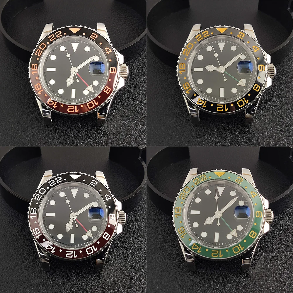 40mm GMT case sapphire glass polished bidirectional rotating bezel add dial ceramic bezel fit GMT 3804 Miyota 8215 2813 movement