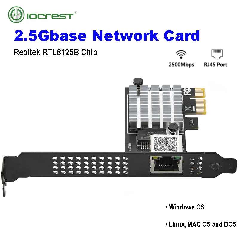 IOCREST Game PCIE Card 2500Mbps Gigabit Network Card 10/100/1000Mbps RTL8125B RJ45 Wired Computer PCI-E 2.5G Network Adapter LAN