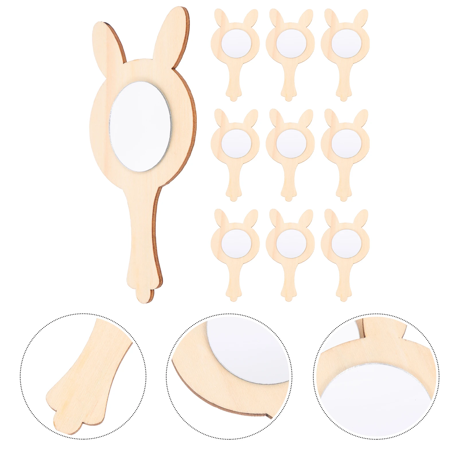 

10pcs Wooden Mini Mirror Diy Handheld Unfinished Craft Adorable Decorative Delicate Acrylic Mirrors Bulk Cute Accessories