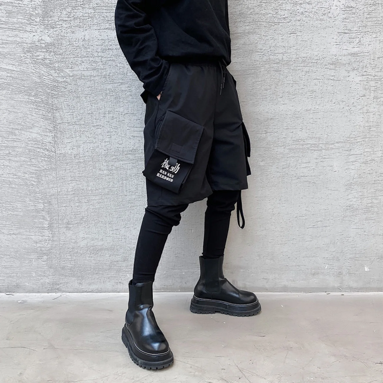 

Function Tactical Cargo Pants Man Fake Two Embroidery Harem Pants Streetwear Harajuku Joggers Men Trousers Black