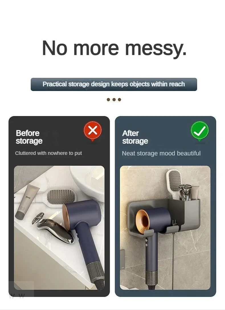 1 Wall Mounted Hair Dryer Bracket Bathroom Shelves Punch-free Drilling Storage Rack Space Saving Care Tools No Punching Air Duct image 5