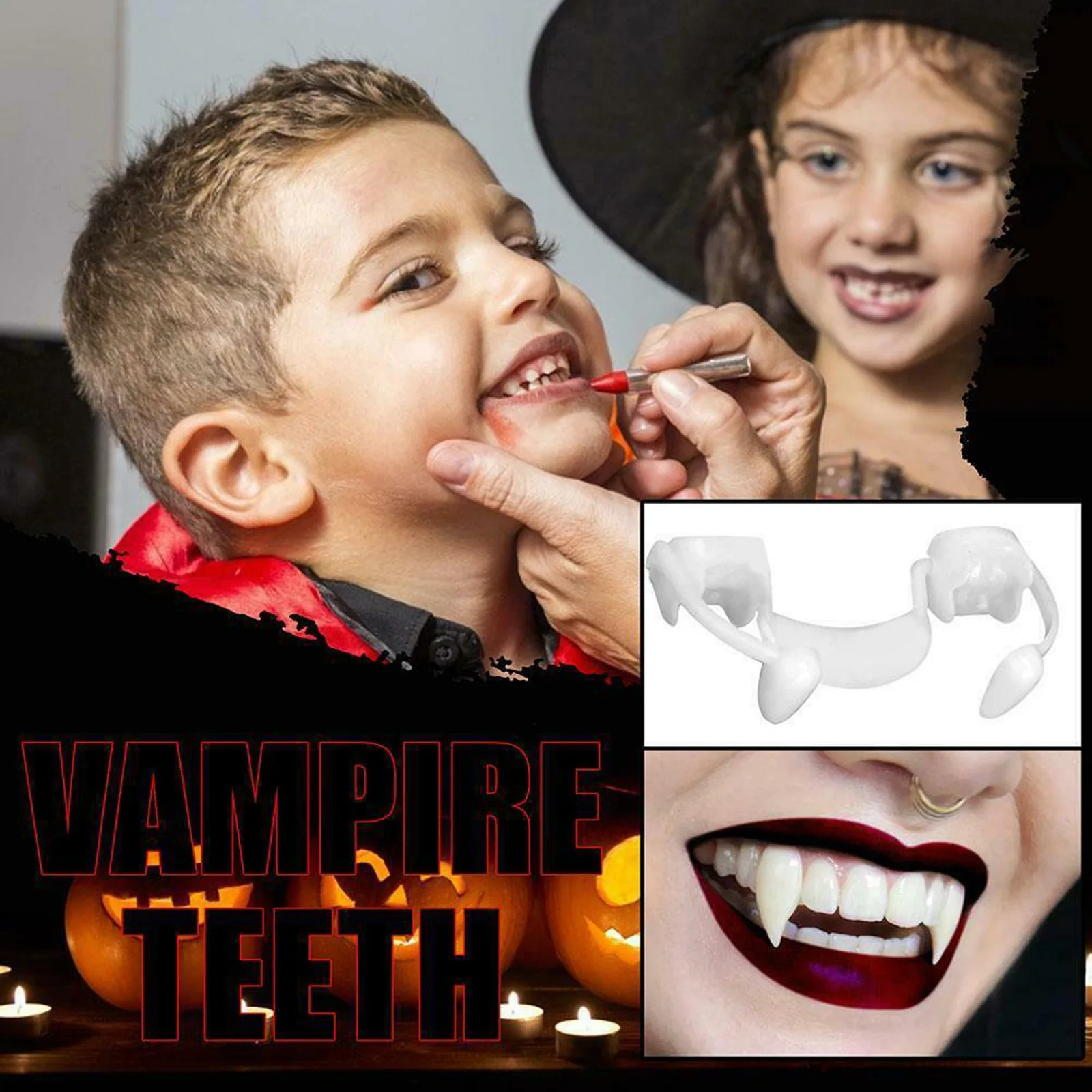 Retractable Vampire Fangs Fake Teeth Cosplay Monster Werewolf Zombie Teeth Horror Party Props Costume Accessories Wacky Toys