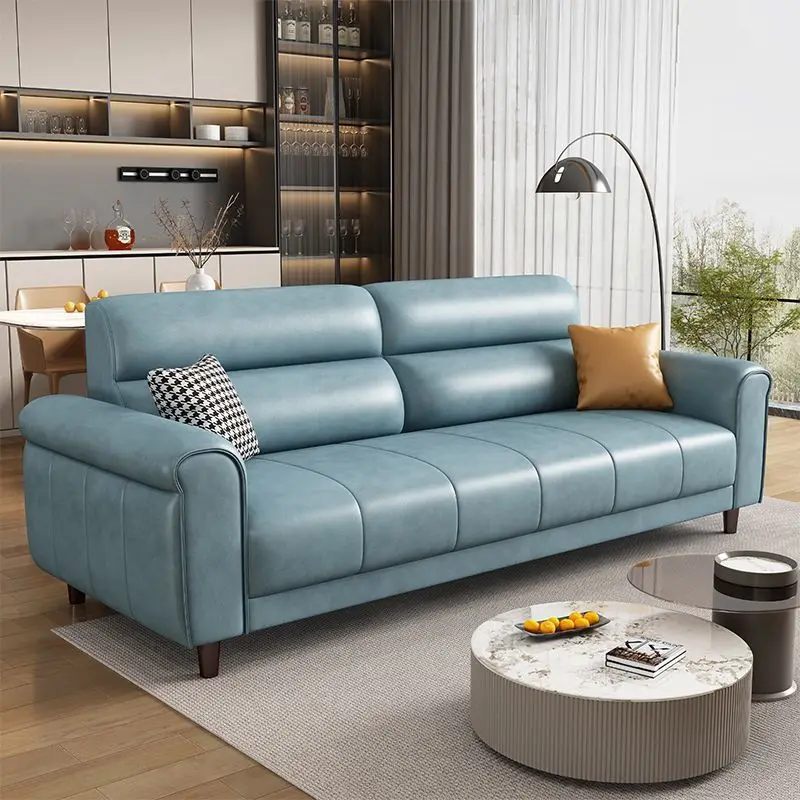 Retro simple sofa Chinese first layer cowhide straight row small apartment oil wax leather brown leather art business office