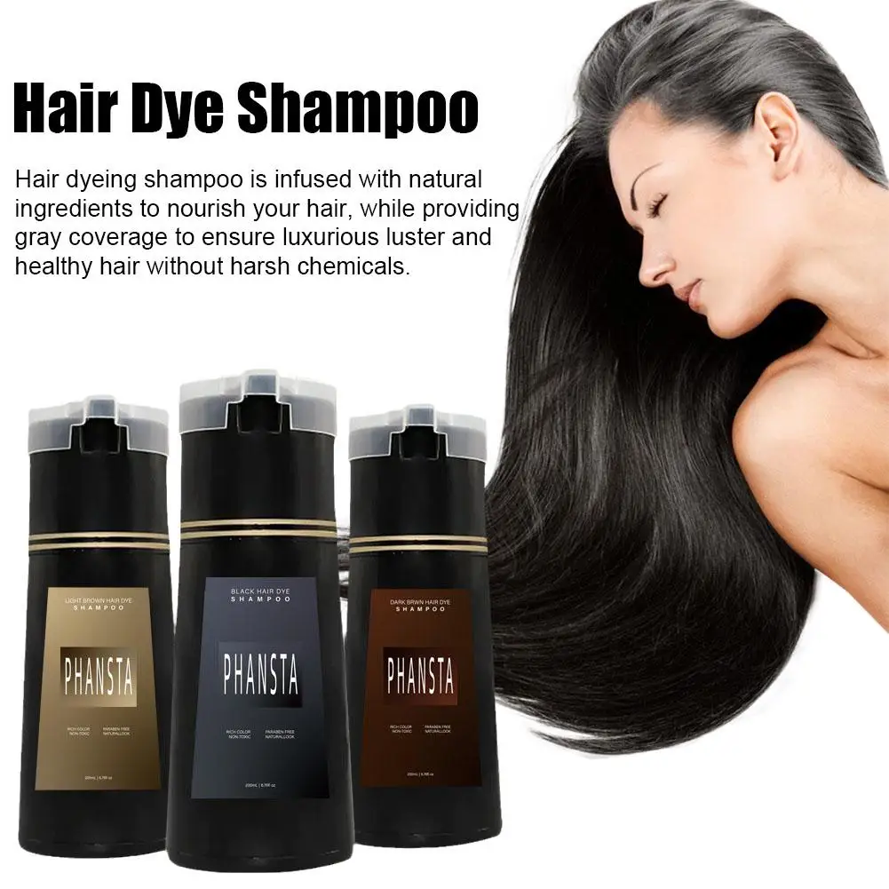 Black Brown Hair Dye Shampoo Hair Color Shampoo for Gray Hair Coverage Herbal Hair Dye 200ml Hair Coloring for Men Women