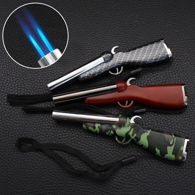 

NEW Double Flame Gun Lighter Windproof Creative Double Jet Butane Gas Open Flame Mini Lighter Smoking Accessories Men's Gift