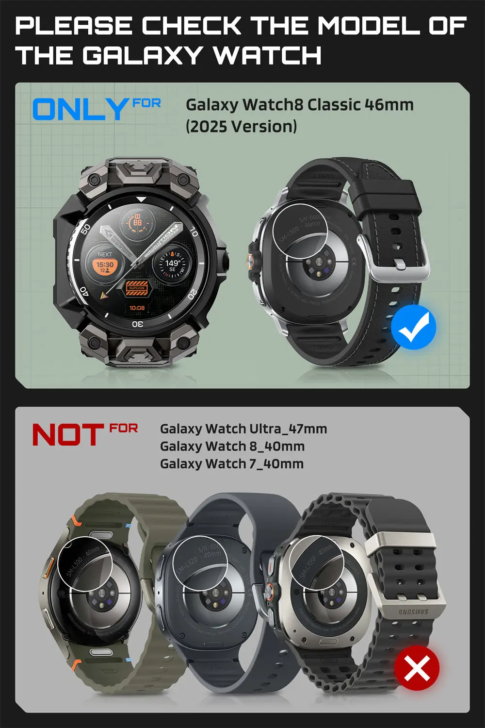 SUPCASE For Samsung Galaxy Watch 8 Classic Case 46mm 2025 UB Ore Robuste Sportuhr-Hülle mit Armband & 2 Stück Displayschutzfolie – Detail 8