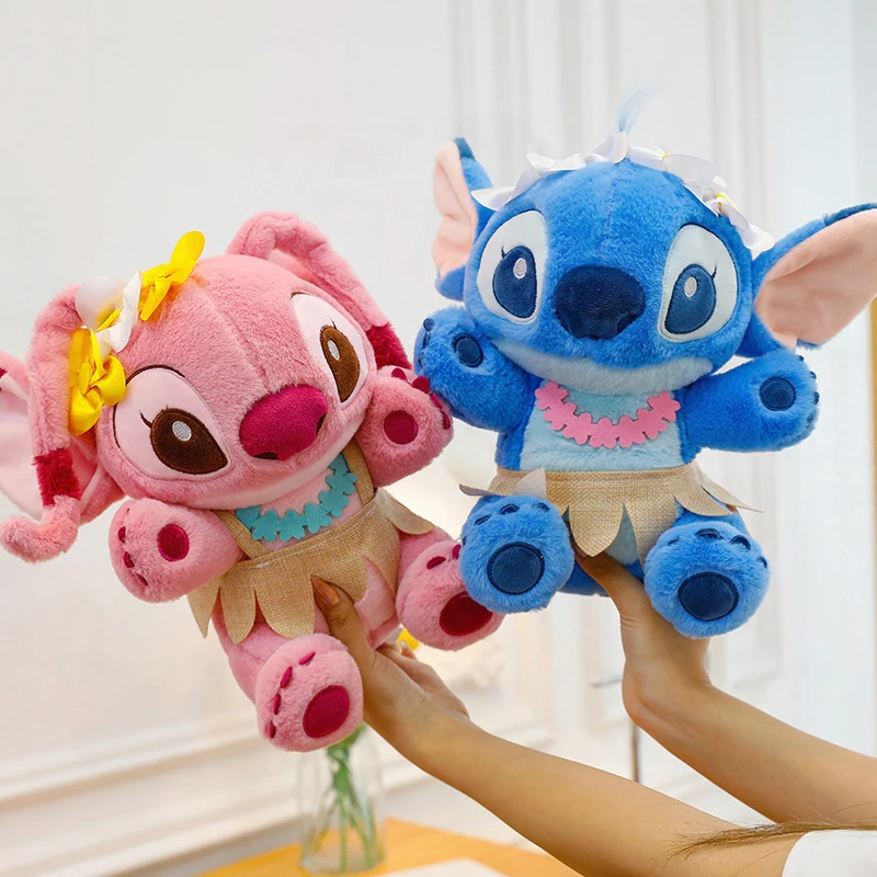 

Милая плюшевая игрушка Disney Stitch в травяной юбке, плюшевая кукла-ангел, мягкая игрушка для детей, подарок на день рождения, летняя коллекция