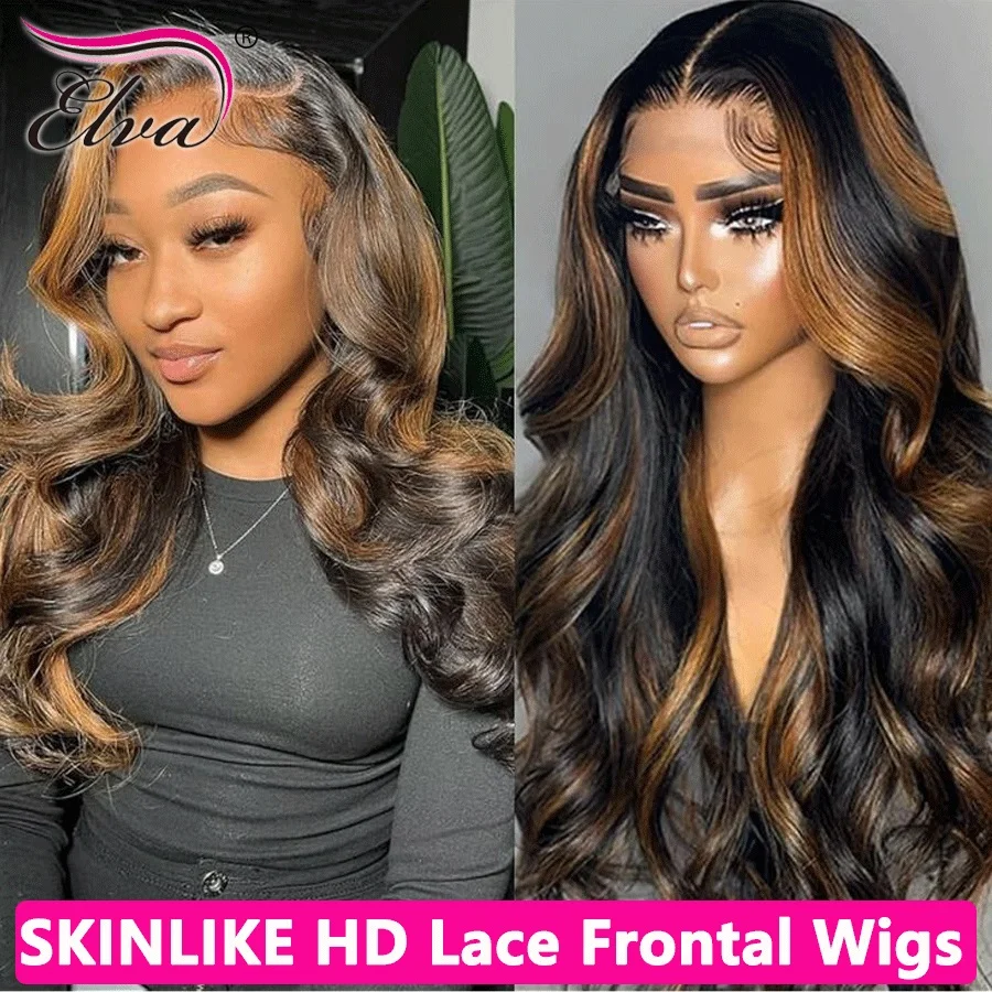 

Colored Highlight Human Hair Wigs Brazilian Body Wave 13x4 13x6 Lace Frontal Wigs For Women 5x5 6x6 7x7 HD Lace Closure Wig