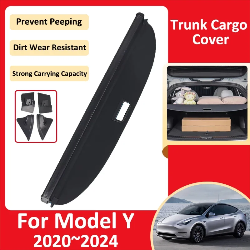 Car Trunk Curtain For Tesla Model Y 2020~2024 2023 2022 Luggage Storages Adjustable Partition Protective Cover Auto Accessories