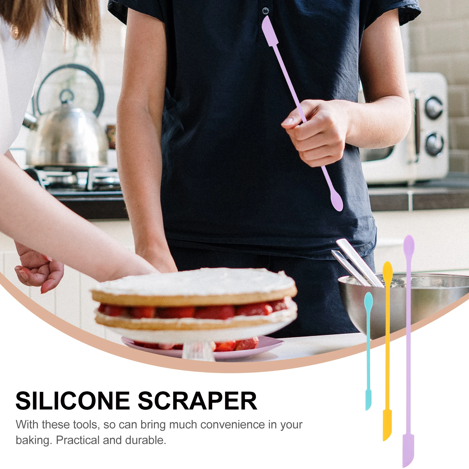 

3Pcs Baking Scraper Set Ergonomic Handle Design Easy Clean Multipurpose Kitchen Gadgets Silicone Spatulas Butter Cream