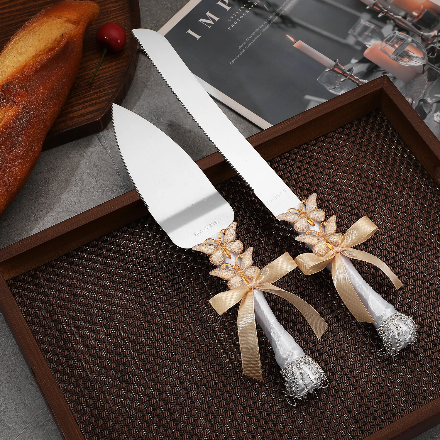 

Элегантный набор ножей для торта и лопаточек для пирога на свадьбу, дни рождения, юбилея, рождественские семейные собрания