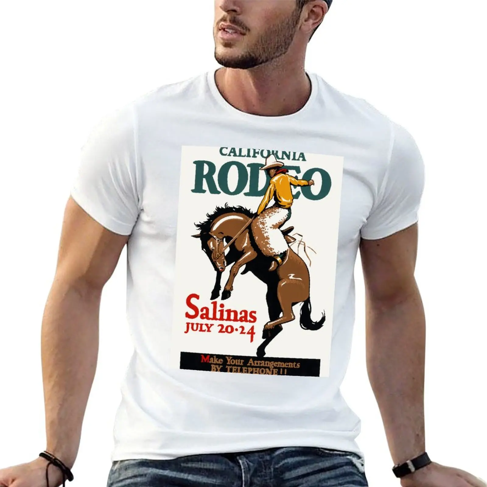 

California Rodeo Salinas США 1930s винтажная футболка с плакатом для мужчин забавные футболки мужские аниме футболки для мужчин футболка