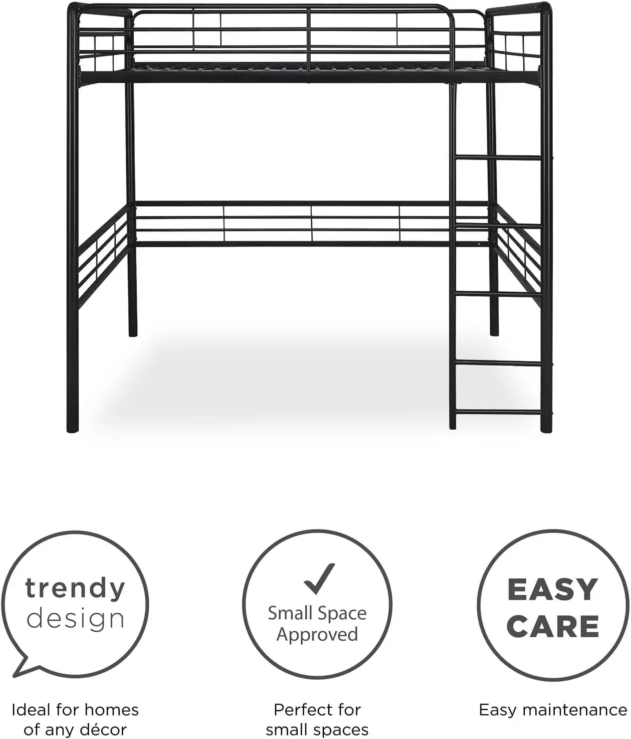 Volledig Metalen Loft Bed Met Ladder Ruimtebesparend Ontwerp, Zwart