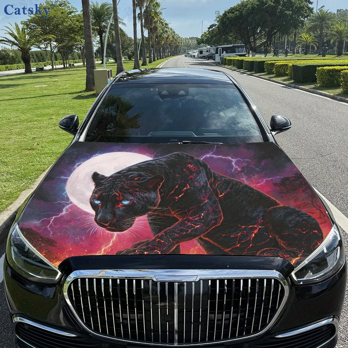 

Пленка на капот автомобиля, наклейки, ночная луна, молния, голубые глаза, леопардовый узор - автомобильные виниловые обертки, внешние аксессуары, подходящие для большинства