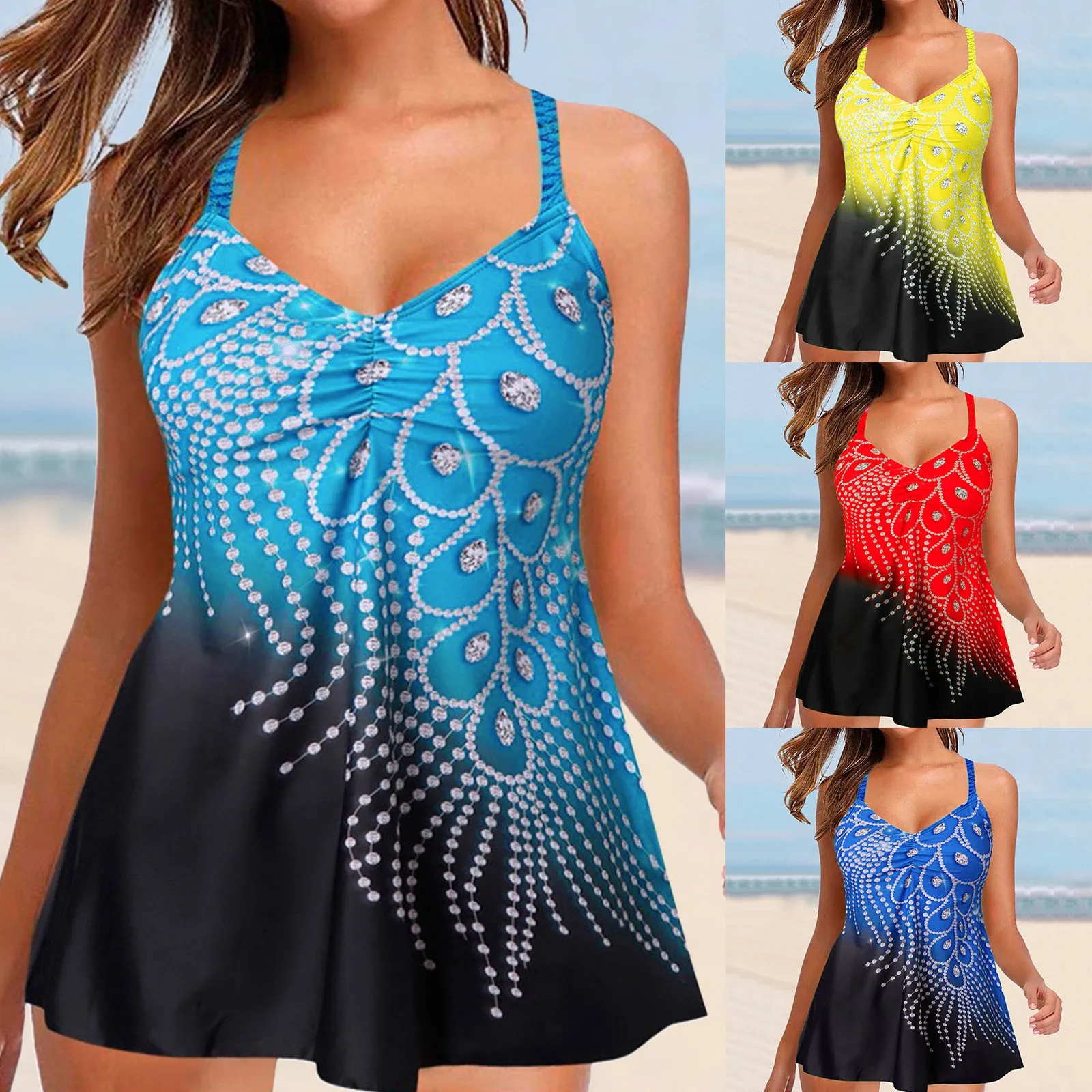 

Beachwear Swimwear Padded Swimsuit Print Size Swimjupmsuit Women Swimwears Tankinis Set