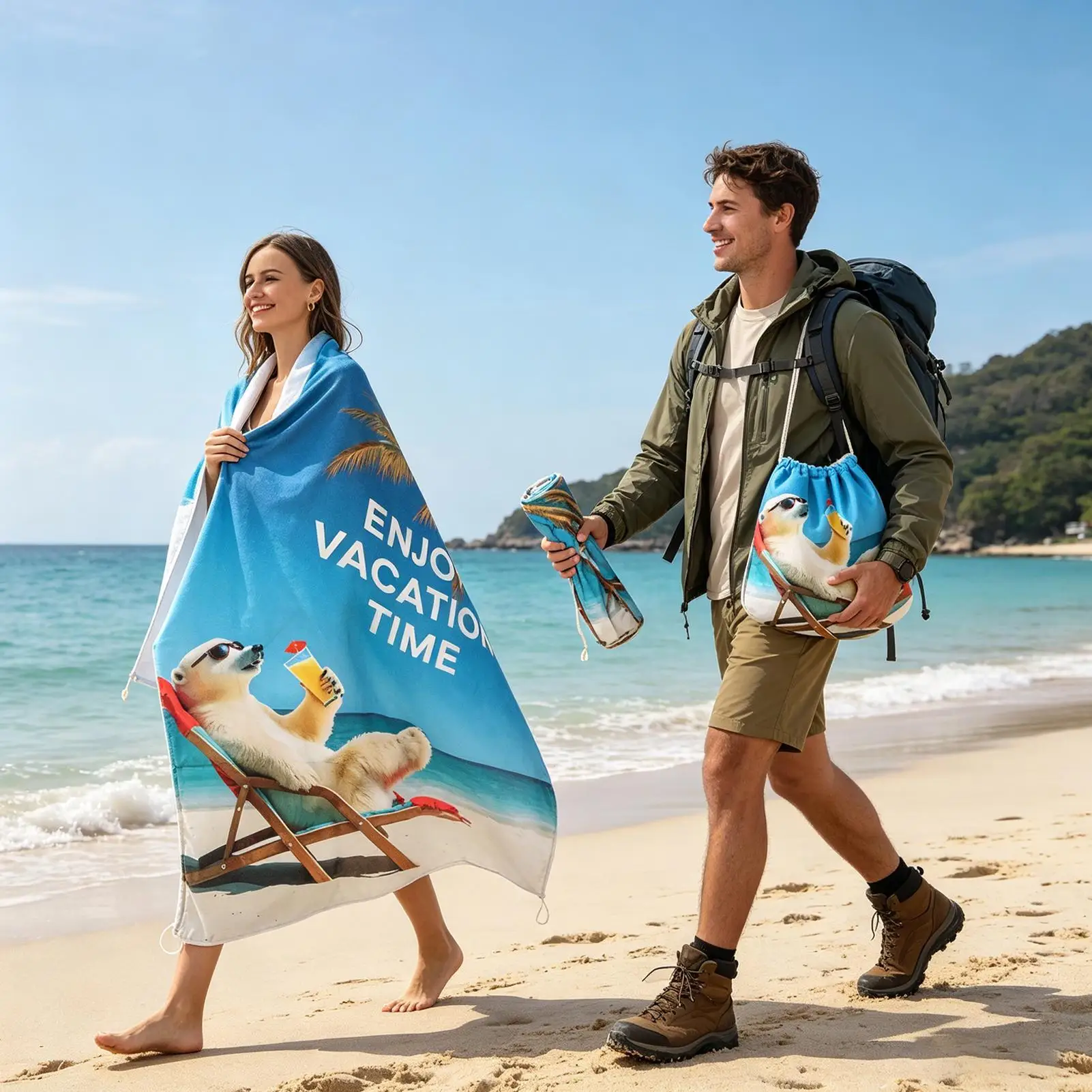 Beach Towel Bag Foldable Convertible Quick Dry 2 In 1 Beach Blanket Backpack Sandproof For Swimming Pool Camping Yoga Vacation