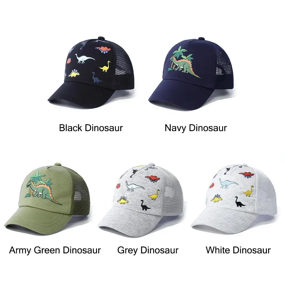 Adjustable Toddler Baseball Hat 1-5Years Dinosaur Printed Mesh Baseball Hat Quick Drying Beach Sun Cap for Kids for Boys Girls