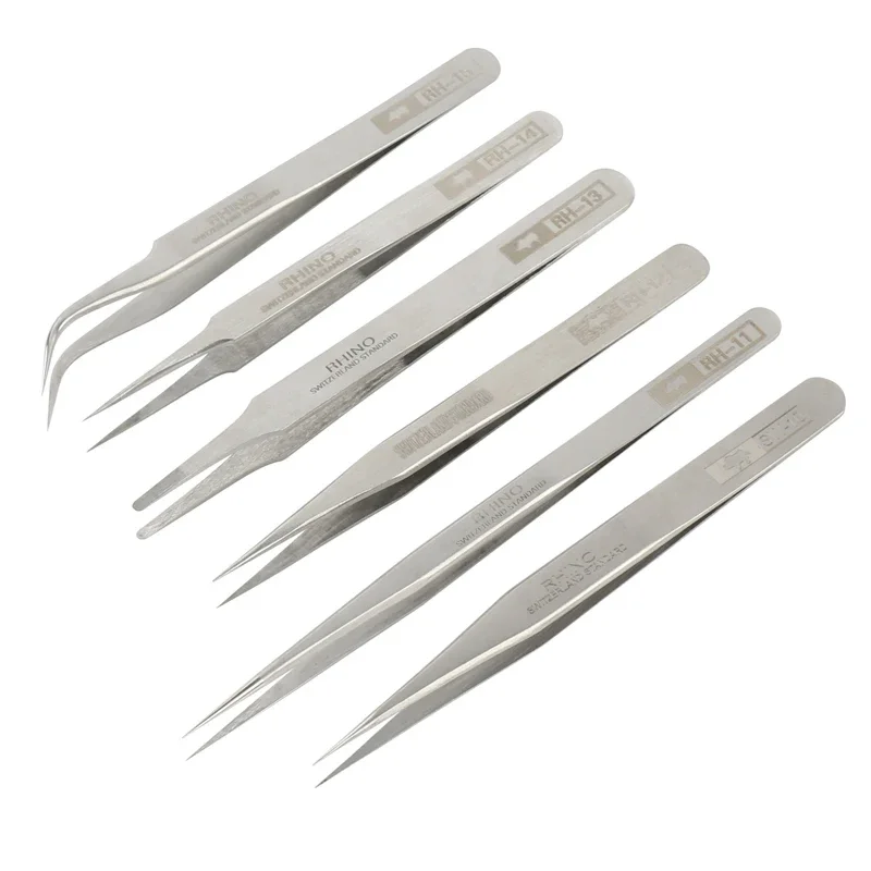 6pcs/set Original RHINO Made in Japan Dull polish Stainless Steel Tweezers High accuracy Tweezers tools set for Antimagnetic