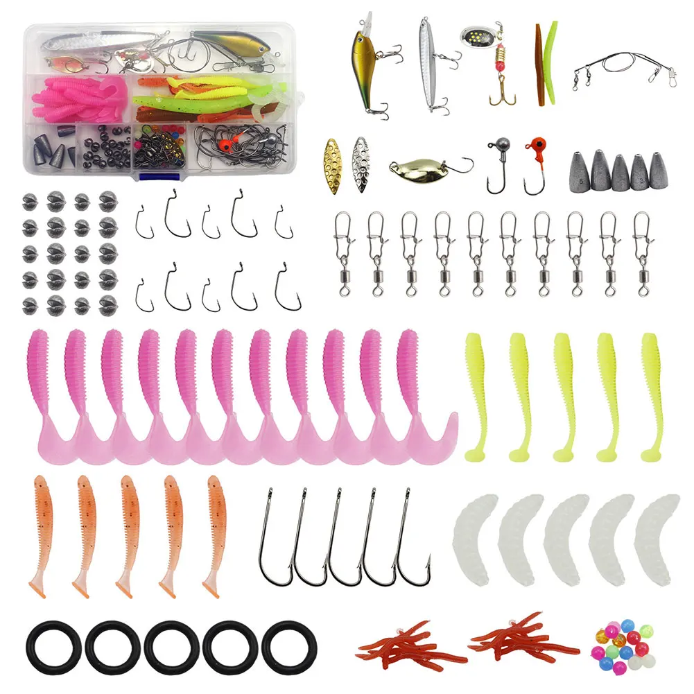 

115pcs Fishing Lures Set Soft and Hard Bait Jig Hooks Sinker Weights Gift for Men