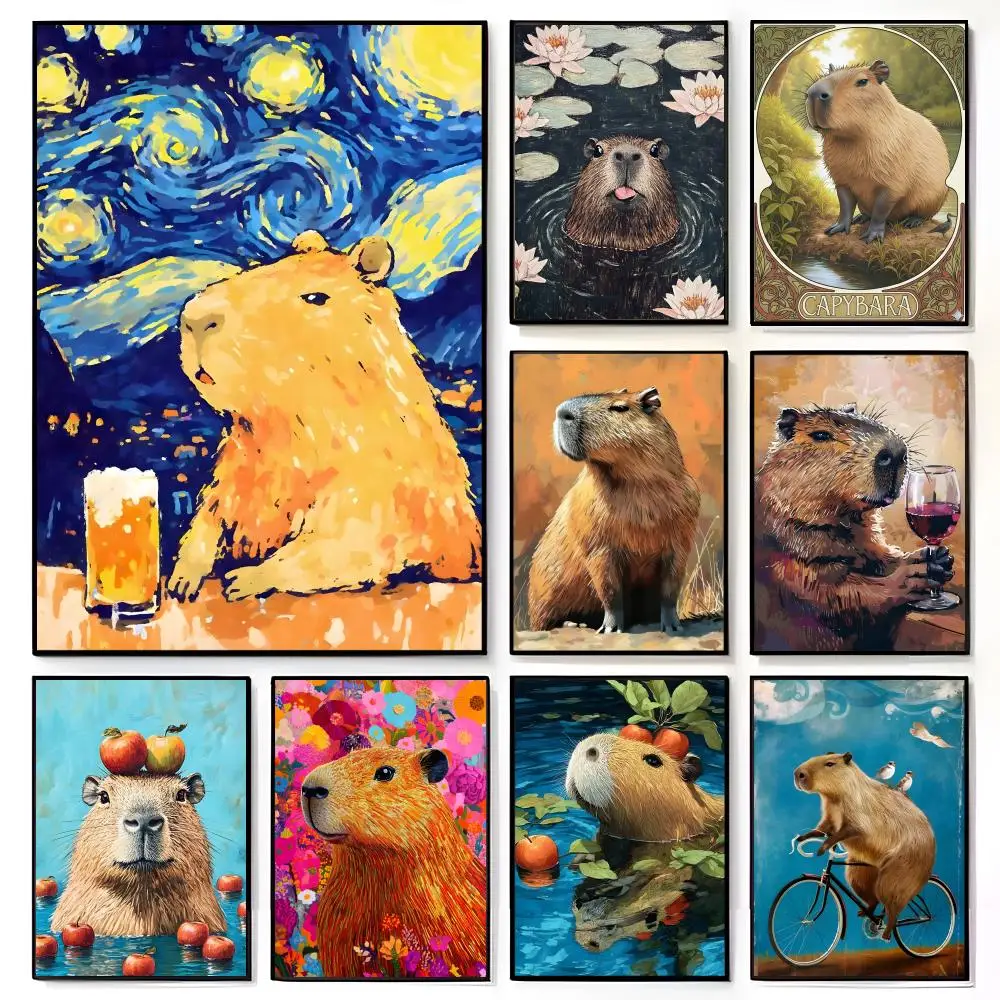 Capybara Cute Animal Vintage Painting Poster American Film Mural Home Childrens Room Wall Decor Print