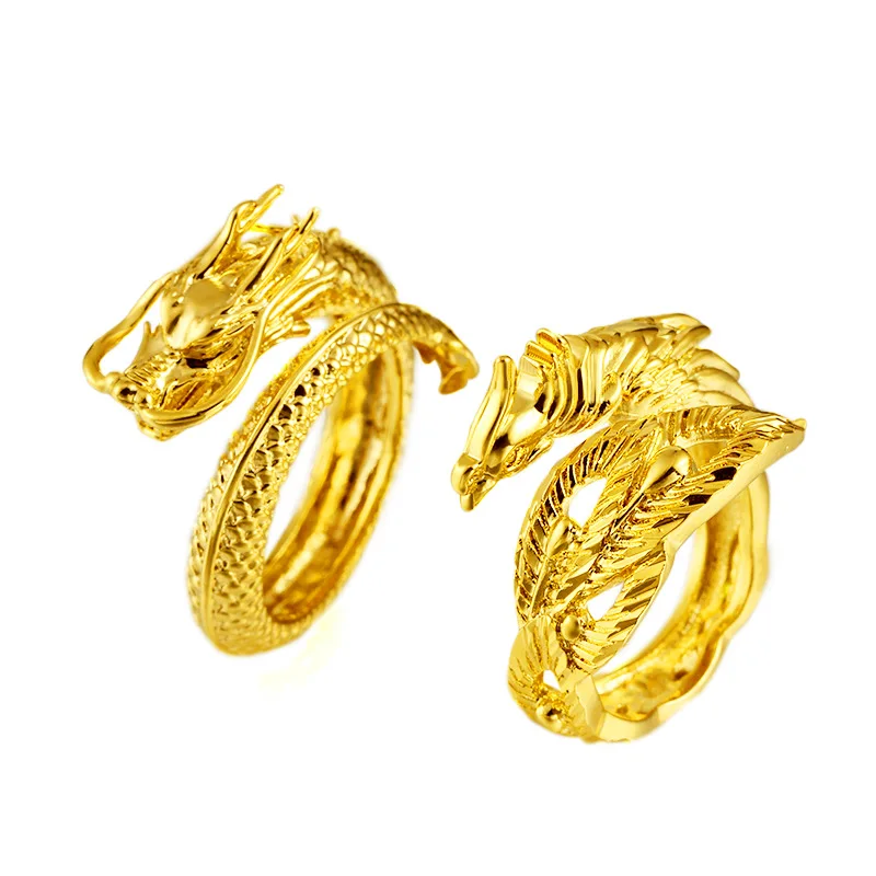 

300pcs/lot Famous style dragon and phoenix couple ring opening men's and women's rings Jewelry Rings Wholesale