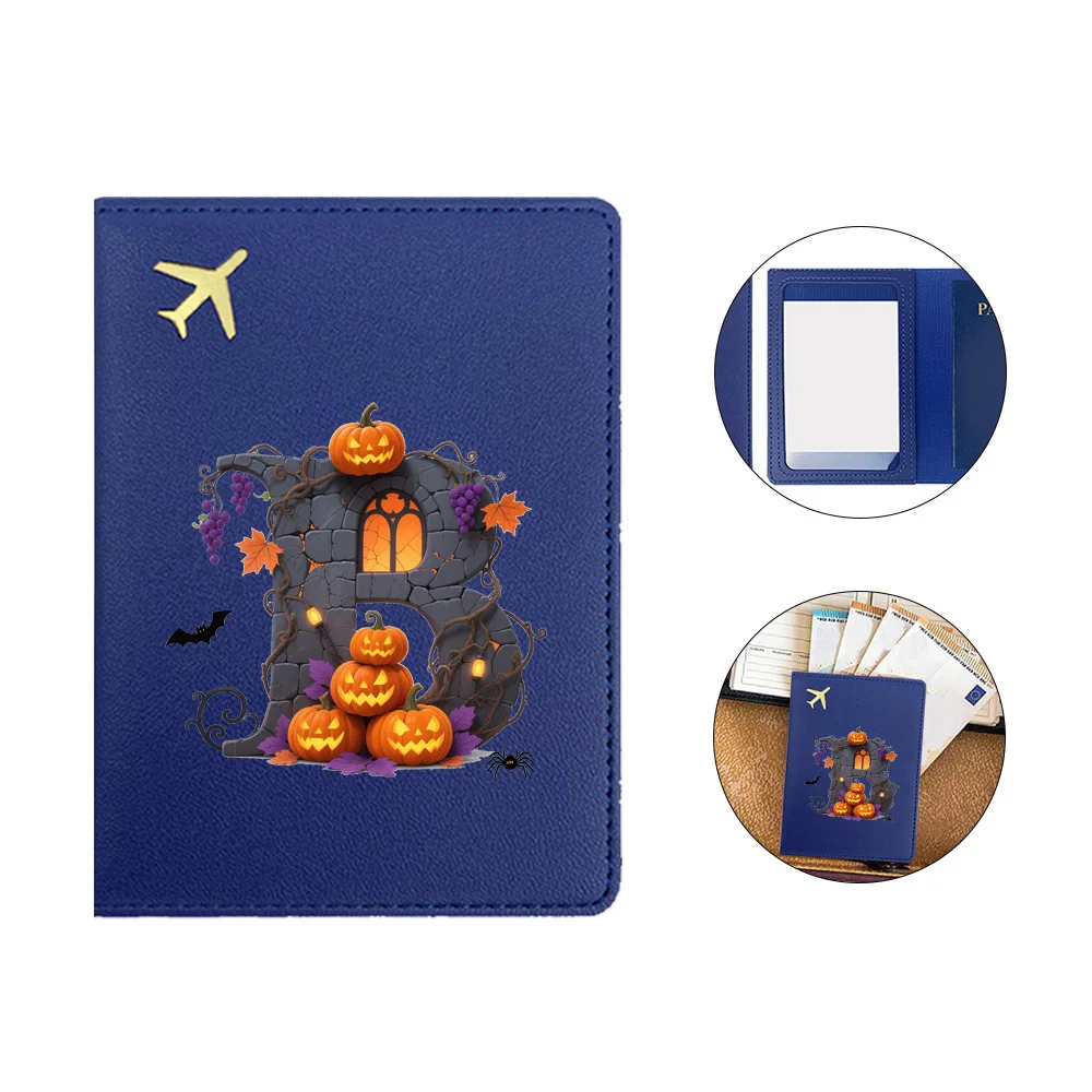 غطاء جواز سفر من جلد البولي يوريثان المبتكر، واقي مستندات سميك ومتين، حامل جواز سفر محمول، نمط الهالوين